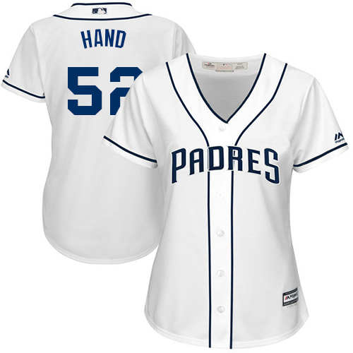 Padres #52 Brad Hand White Home Women's Stitched MLB Jersey - Click Image to Close